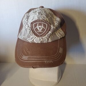 Ariat Women's Brown Lace Embroidered Distressed Logo Adjustable Strap Ball Cap